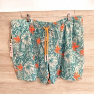 NWT Men's Sz 2XL Southern Tide Monstera Palm Swim Trunk Teal/Orange